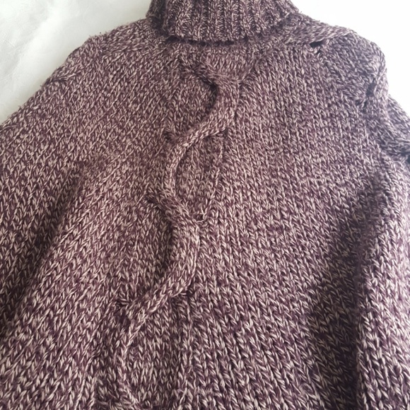 Buffalo by David Bitton Cozy Knit Poncho sweater Purple Thick Turtle Neck fringe - Picture 4 of 7